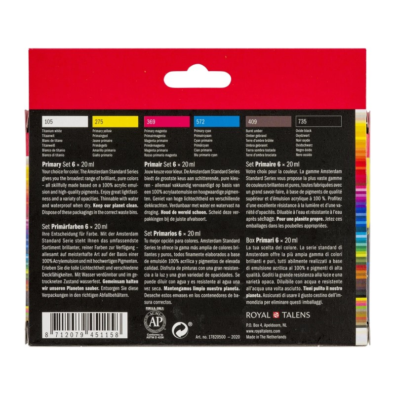 Amsterdam : Standart Akrilik Boya Seti : Primary Set : 6 Renk x 20 ml