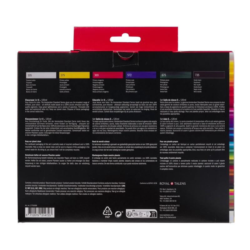 Amsterdam : Standart Akrilik Boya Seti : Clasroom Set : 6 Renk x 120 ml