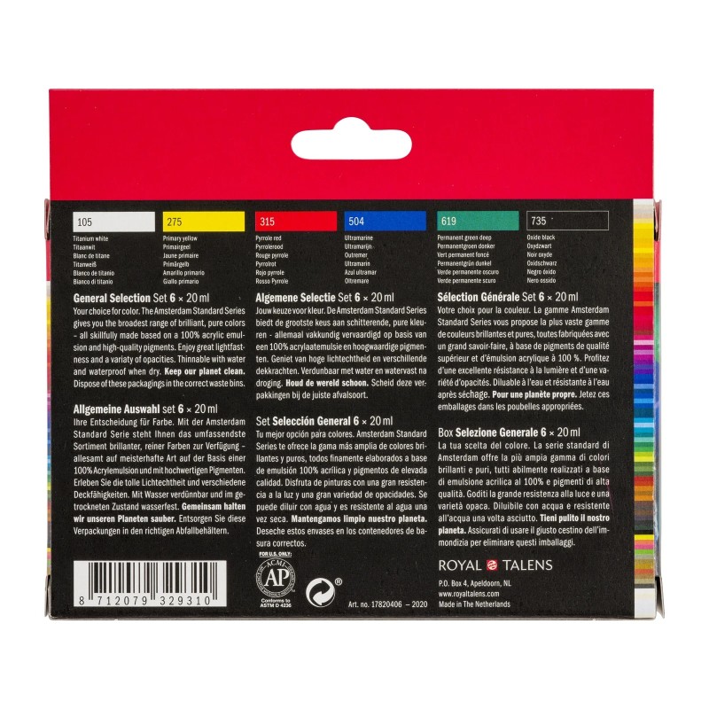 Amsterdam : Standart Akrilik Boya Seti : General Selection : 6 Renk x 20 ml