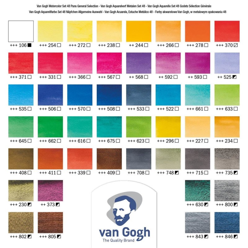 Van Gogh : Yarım Tablet Sulu Boya Seti : 48 Renk (Metal Kutu)