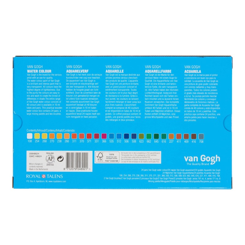 Van Gogh : Yarım Tablet Sulu Boya Seti : 24 Renk (Ahşap Kutu)