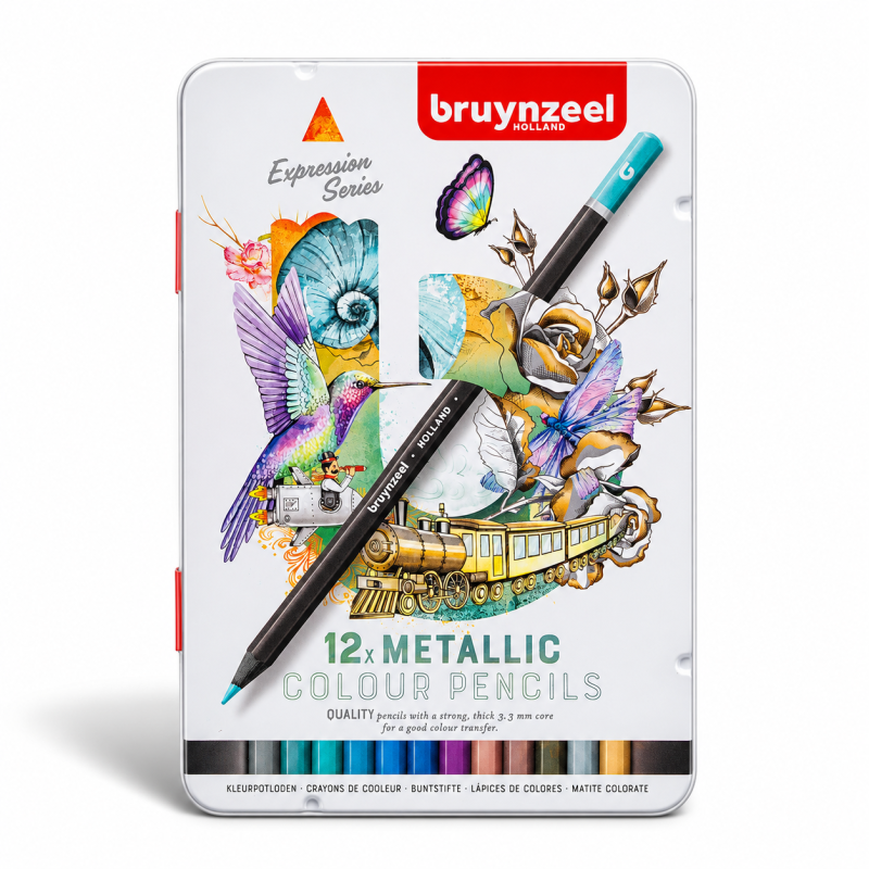 Bruynzeel : Expression : Kuru Boya Kalem Seti : 12 Renk : Metallic Shades (Metal Kutu)