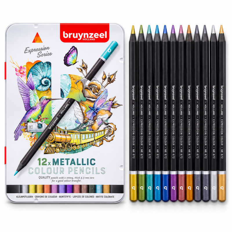 Bruynzeel : Expression : Kuru Boya Kalem Seti : 12 Renk : Metallic Shades (Metal Kutu)