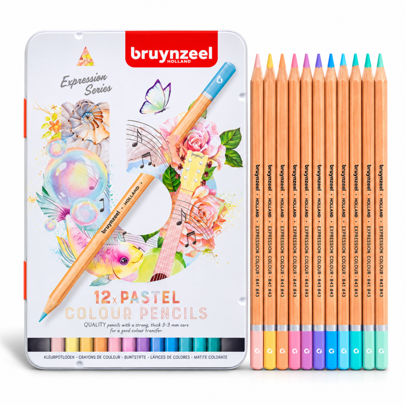 Bruynzeel : Expression : Kuru Boya Kalem Seti : 12 Renk : Pastel Shades (Metal Kutu)