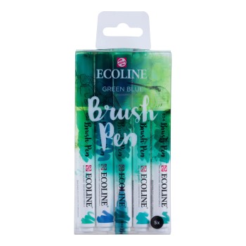 Talens : Ecoline : Fırça Uçlu Kalem Seti : 5 Renk : Green Blue