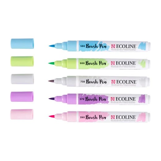 Talens : Ecoline : Fırça Uçlu Kalem Seti : 5 Renk : Pastel