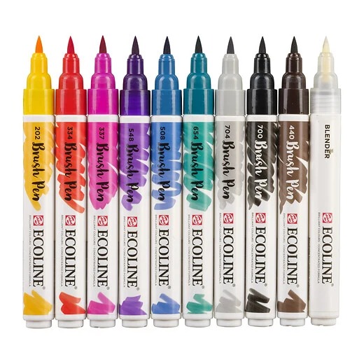 Talens : Ecoline : Fırça Uçlu Kalem Seti : 10 Renk : Hand Lettering 