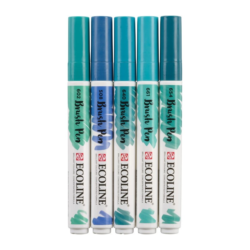 Talens : Ecoline : Fırça Uçlu Kalem Seti : 5 Renk : Green Blue