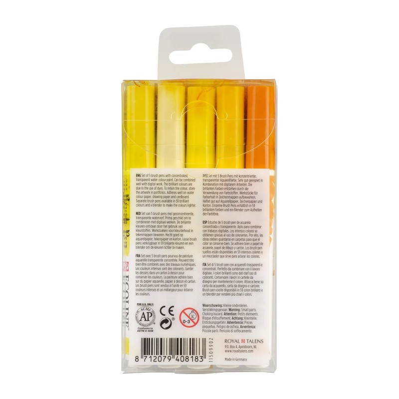 Talens : Ecoline : Fırça Uçlu Kalem Seti : 5 Renk : Yellow