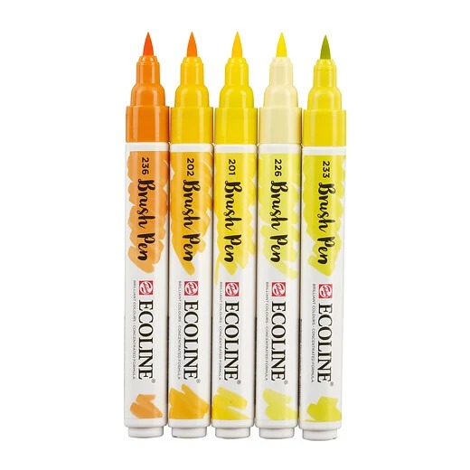 Talens : Ecoline : Fırça Uçlu Kalem Seti : 5 Renk : Yellow