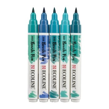 Talens : Ecoline : Fırça Uçlu Kalem Seti : 5 Renk : Green Blue