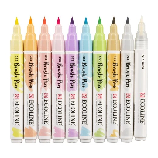 Talens : Ecoline : Fırça Uçlu Kalem Seti : 10 Renk : Pastel