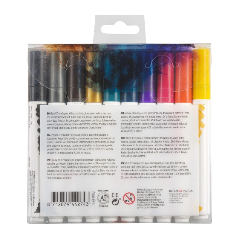 Talens : Ecoline : Fırça Uçlu Kalem Seti : 10 Renk : Dark