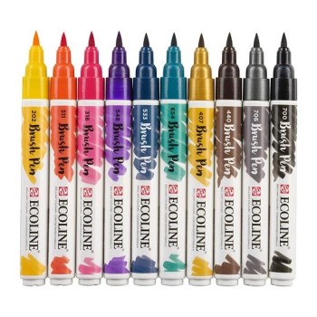 Talens : Ecoline : Fırça Uçlu Kalem Seti : 10 Renk : Dark